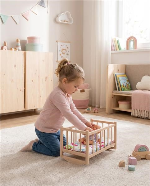 Drevená postieľka-kolíska pre bábiky s obliečkami Baby Mix 3