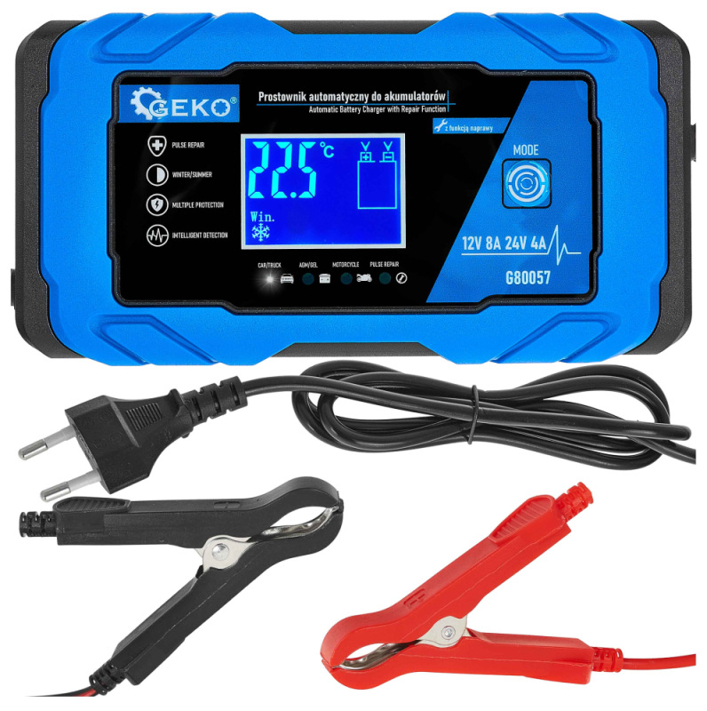 Nabíjačka autobatérii s funkciou opravy, 230 V, 12/24V, intenzita prúdu 8A, AGM/GEL, GEKO