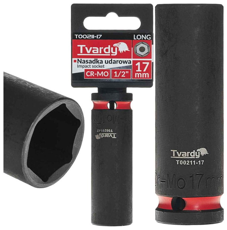 Hlavica nástrčná predĺžená 6HRAN 1/2" 17 mm, úderová, Cr-Mo, TVARDY