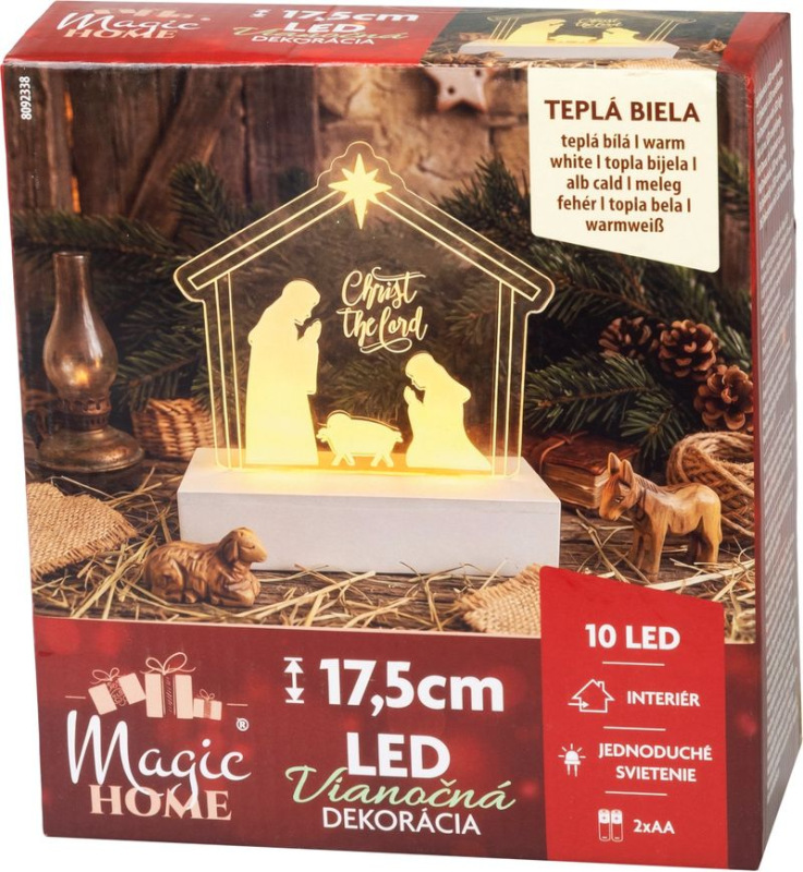 Dekorácia MagicHome Vianoce, Narodenie Ježiša, 10xLED teplá biela, IP20, 2xAA, 15x5,8x17,5 cm 3