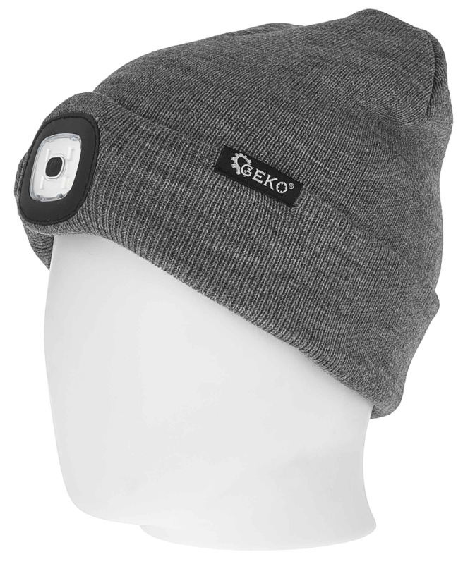 Zimná čiapka s LED svetidlom, sivá, GEKO