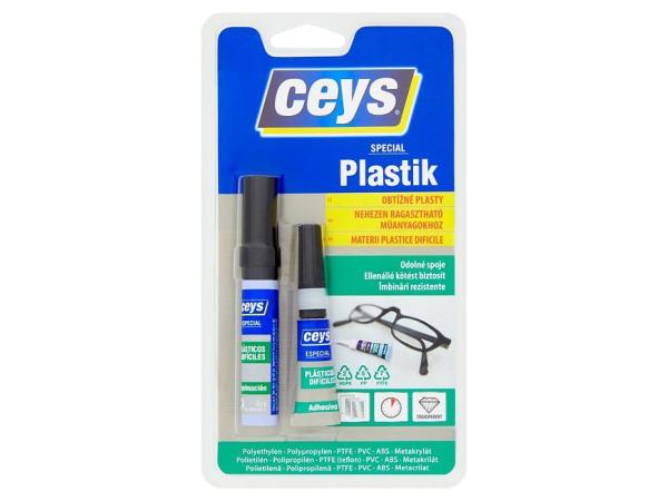 Lepidlo Ceys SPECIAL PLASTIK, na obtiažne plasty, sekundové, 3 g + 4 ml