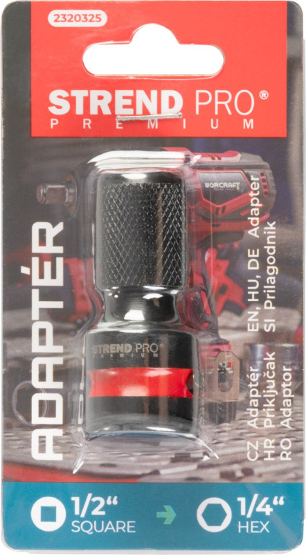 Adaptér Strend Pro Premium, rázový, Cr-V, z 1/2" na 1/4" 1