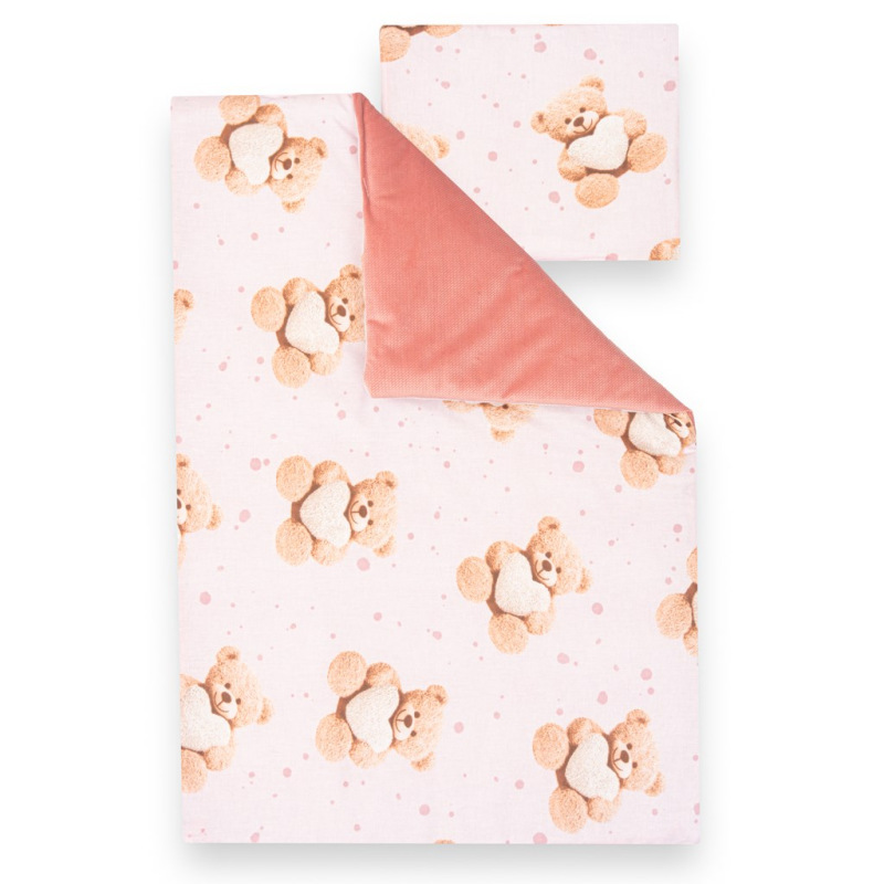 Obojstranný Set z Velvet a bavlny do kočíka New Baby Love Teddy Bear pink 1