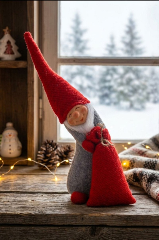 Postavička MagicHome Vianoce, Škriatok s vrecom, červený, látkový, 13x10x43 cm 1