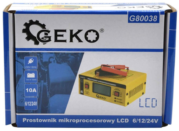 Nabíjačka batérii mikroprocesorová LCD 6/12/24V, 6-150 Ah, nabíjací prúd 10 A, GEKO 4