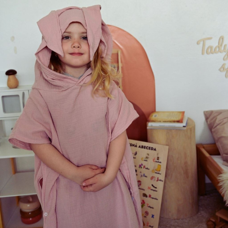 Detské mušelínové pončo New Baby Feeling ružová 80 cm M 2