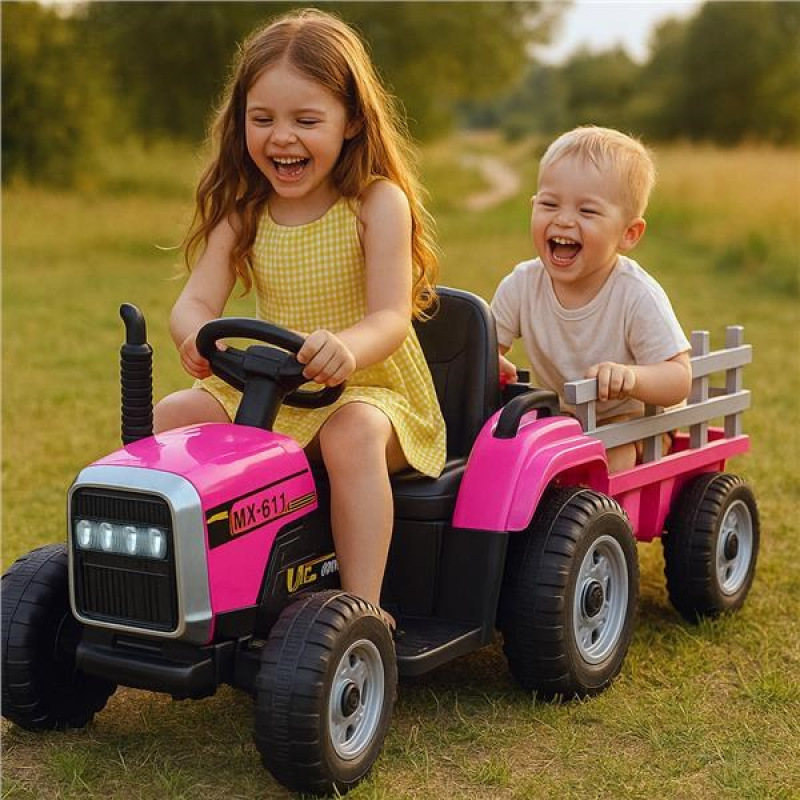 Elektrický traktor Baby Mix Erick s diaľkovým ovládačom ružový 2