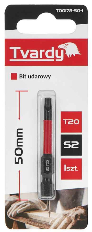 Bit úderový 1/4" T20 x 50mm, S2, TVARDY 2