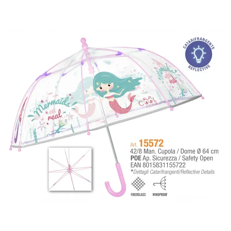 Detský reflexný dáždnik COOL KIDS Sirenetta, 15572