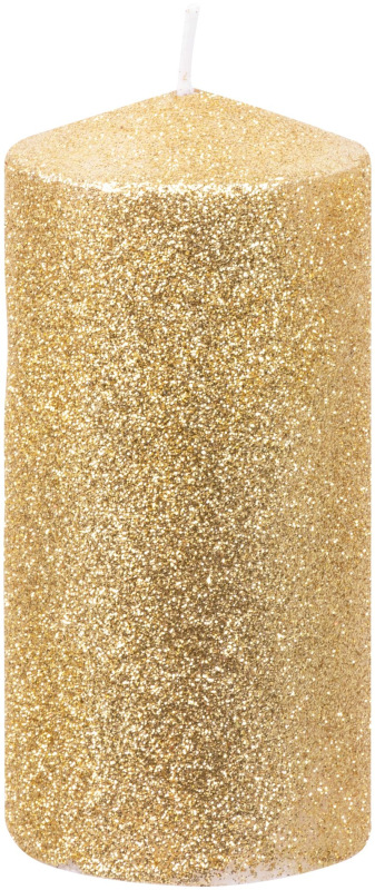 Sviečka MagicHome Vianoce, 5,5x12 cm, valcová, zlatá, s glitrami