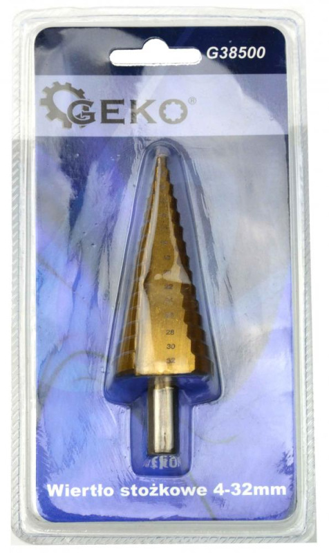 Vrták stupňovitý 4-32 mm do plechu, krok 2mm, TiN, GEKO 1