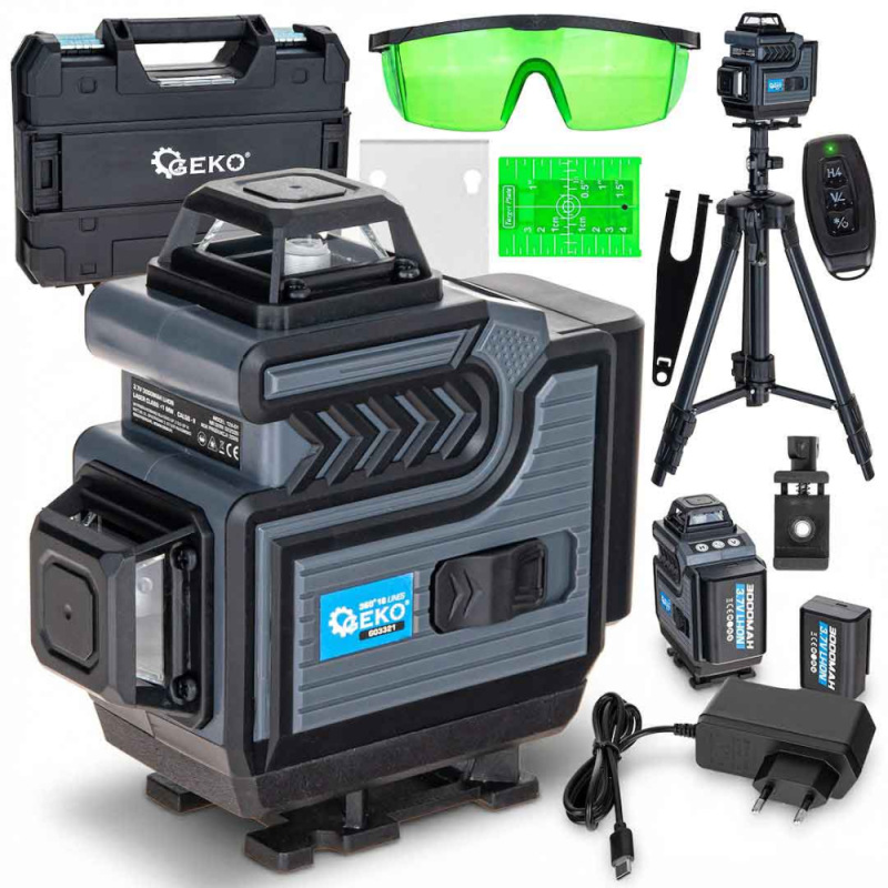 Laser krížový samonivelizačný 360°, presnosť ±1,0 mm/5m, dosah 40 m, 4D, 16 lúčov, GEKO
