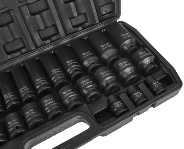 Sada 1/2" úderových hlavíc dlhých i krátkych 8-32 mm, 35-dielna sada v kazete, GEKO 6