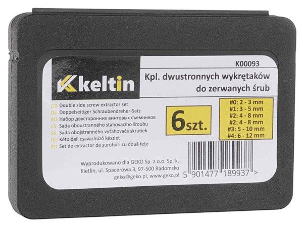 Sada vyťahovačov zalomených skrutiek 6-dielna, KELTIN 3