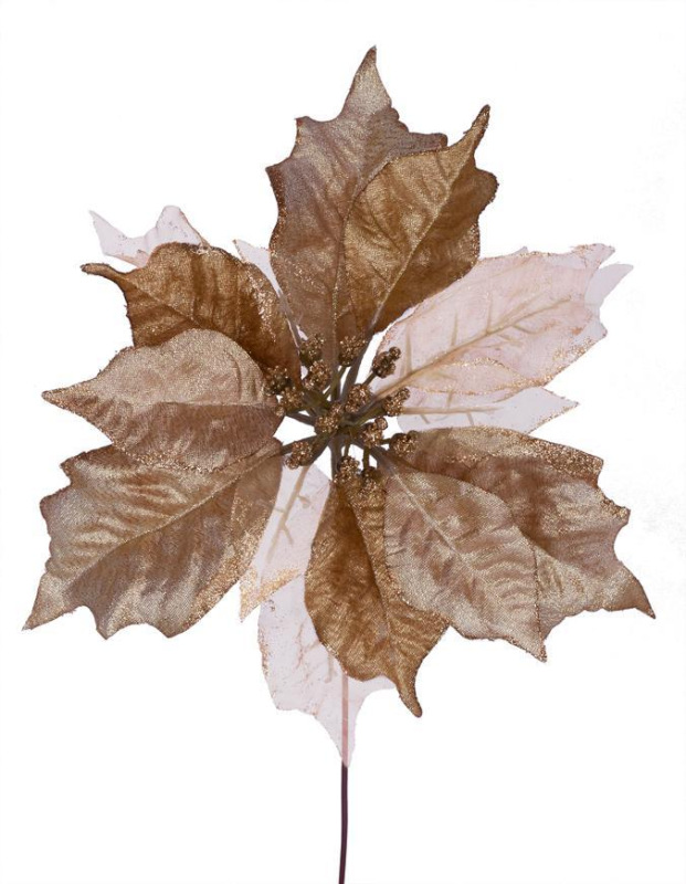 Kvet MagicHome Vianoce Poinsettia Glitedgeer.Copper, medená, stonka, veľkosť kvetu: 23 cm, dĺžka kve