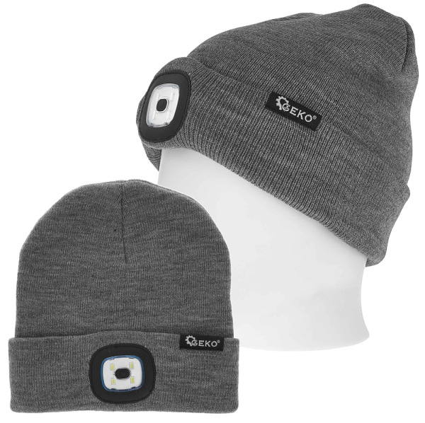 Zimná čiapka s LED svetidlom, sivá, GEKO 4