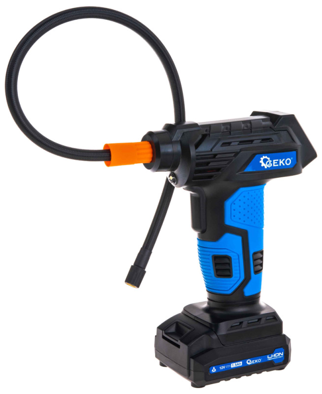 Akumulátorový kompresor 0,2-10,3 Bar, 12V, 1,5Ah batéria, 23l/min, LCD display, GEKO 12