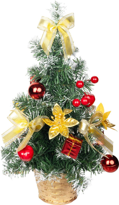 Stromček MagicHome Vianoce, ozdobený, zlato-červený, 40 cm