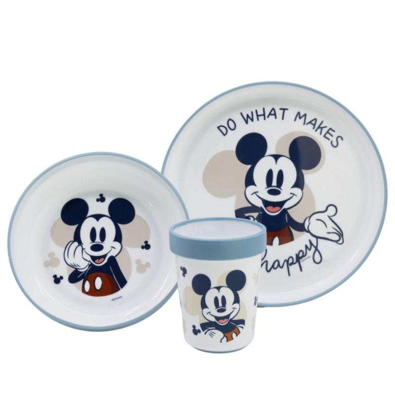 Detský plastový riad Mickey Mouse Baby Blue Premium (tanier, miska, pohár), 10495