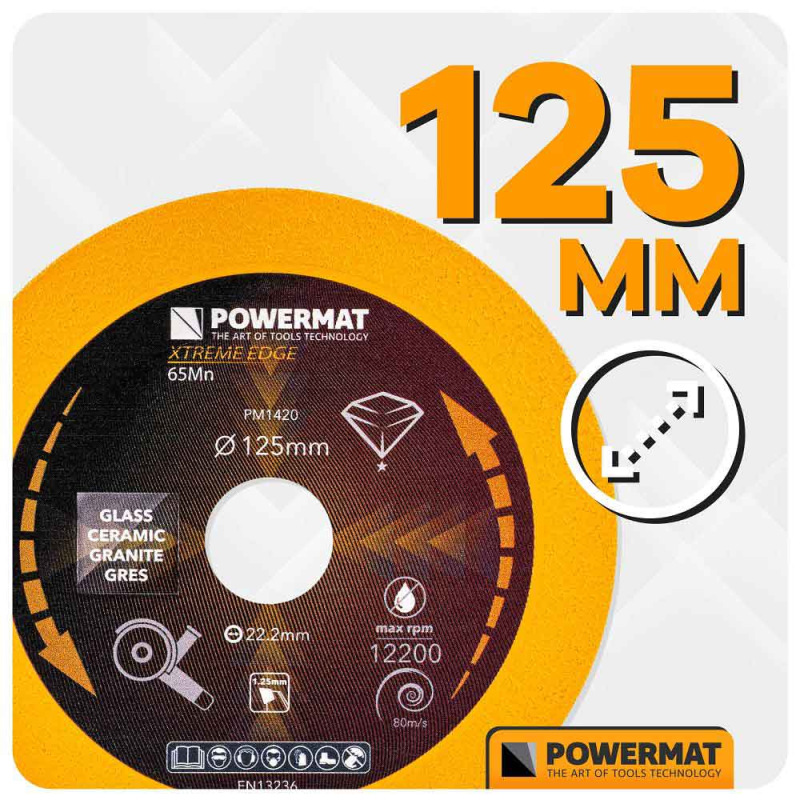 Diamantový kotúč 125 mm na sklo, POWERMAT 9