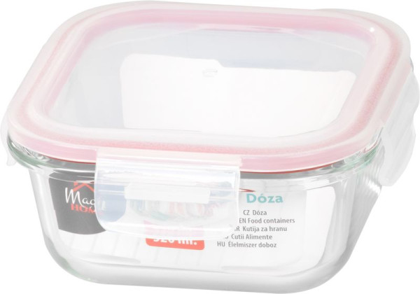 Dóza MagicHome, štvorcová, 520 ml, s vekom, Clip, sklenená 2
