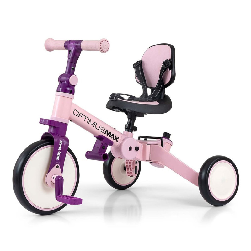 Detská trojkolka 5v1 Milly Mally Optimus Max s vodiacou tyčou pink 3