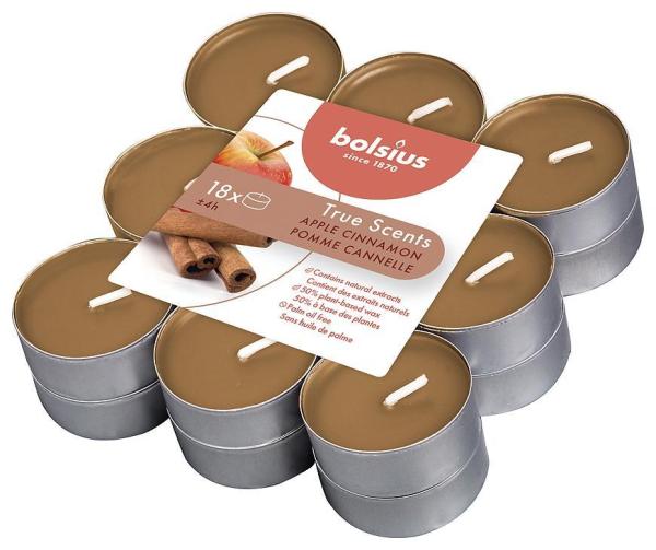 Sviečky Bolsius Tealight True Scents, čajové, vonné, škorica/jablko, bal. 18 ks