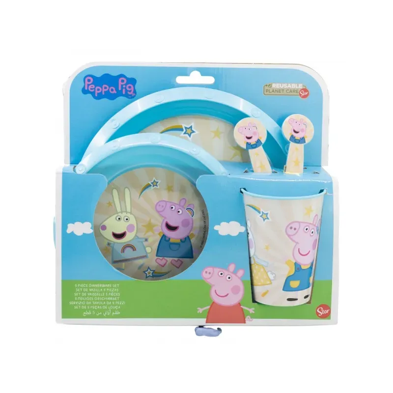 STOR Detský plastový riad Peppa Pig (tanier, miska, pohár, príbor), 52815