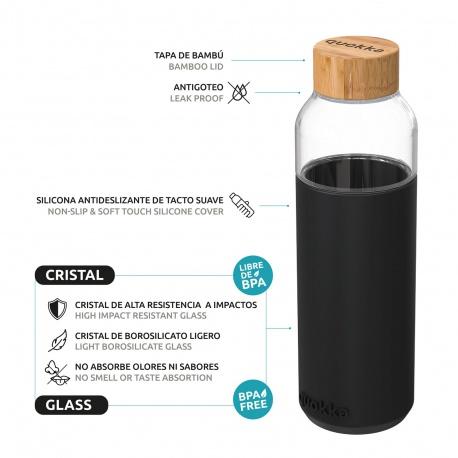 QUOKKA FLOW Sklenená fľaša so silikónovým povrchom BLACK, 660ml, 40007
