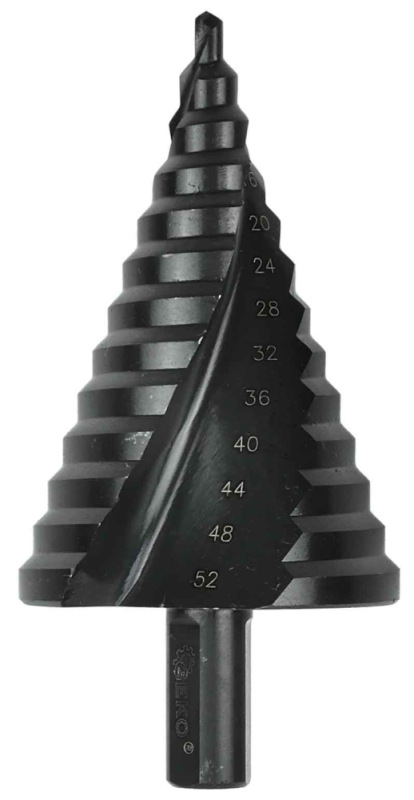Vrták stupňovitý 4-52 mm do plechu, HSS TiAIN krok 4 mm, špirálová drážka, GEKO 1