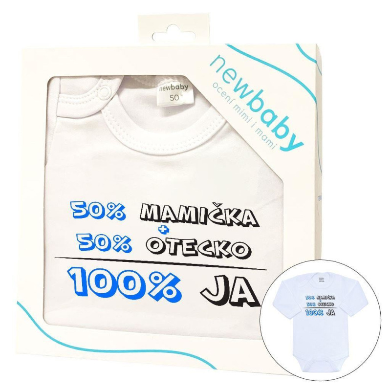Body s potlačou New Baby 50% MAMIČKA + 50% OTECKO - 100% JA modré - darčekové balenie 80 (9-12m) 2