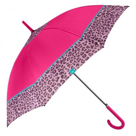 PERLETTI Time, Dámsky palicový dáždnik Bordo Leopardo / cyklaménový, 26255