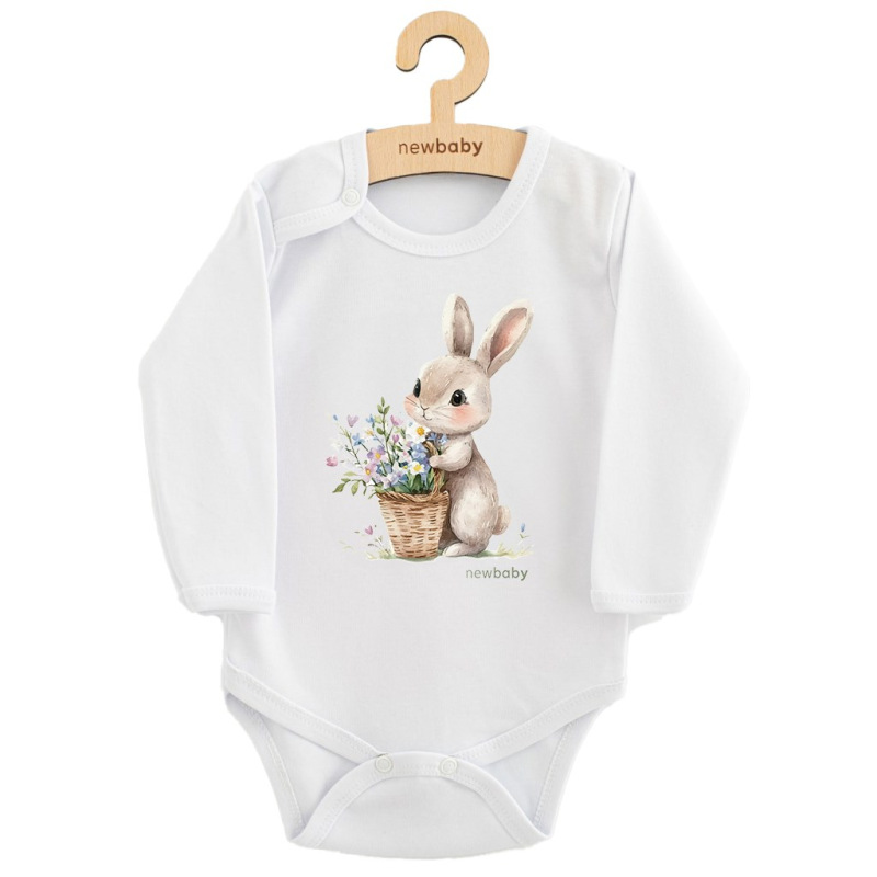 Detské body s potlačou New Baby Králiček s kvetinkami 74 (6-9m) 2
