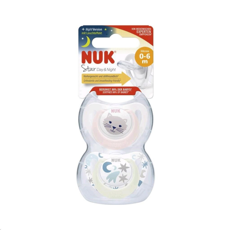 Dojčenský cumlík NUK Star Deň a Noc 0-6 m 2ks/BOX dievča 0-6 m 1