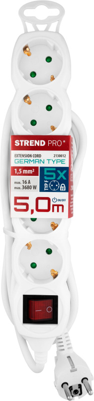 Cable GERMAN socket Strend Pro GER DG-805BK 5,00 m, 5 sockets, HU, RO, SRB, CRO + switch 1