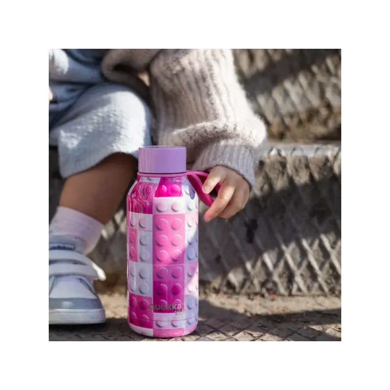 QUOKKA KIDS Nerezová fľaša / termoska s pútkom PINK BRICKS, 330ml, 40142