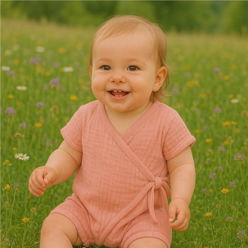 Dojčenský letný mušelínový overal New Baby pink 80 (9-12m) 3