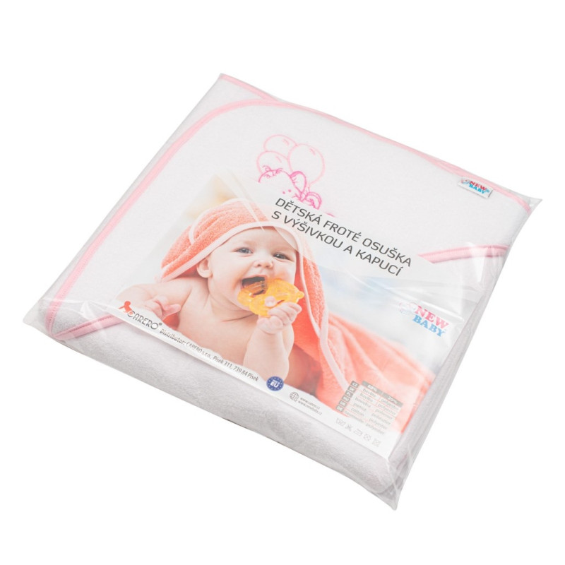 Detská froté osuška s výšivkou a kapuckou New Baby 80x80 biela sloník 3