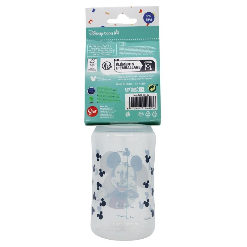 STOR Dojčenská antikoliková fľaša Mickey Mouse Baby Blue, 240ml, 10402