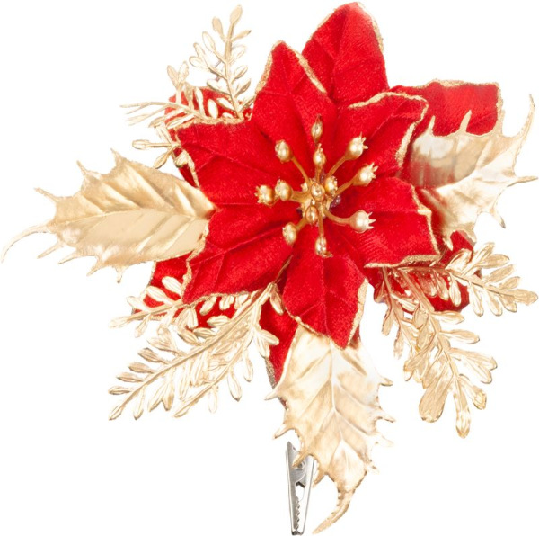 Kvet MagicHome Vianoce, poinsettia, červený, 9,5 cm, veľkosť kvetu: 13 cm