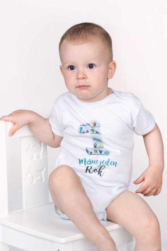 Body s potlačou New Baby Už mám 1 rok modré 80 (9-12m) 2