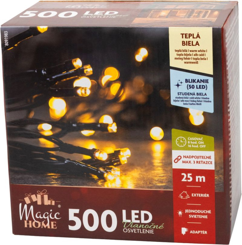 Reťaz MagicHome Vianoce, časovač, 500xLED, teplá biela, 10 funkcií, 25 m, IP 44 2