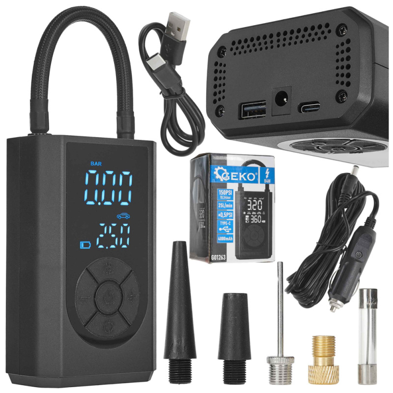 Kompresor do auta/na bicykel 4000mAh, 84W, 10 barov, GEKO