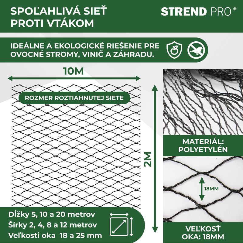 Sieť Strend Pro, 12x25 m, oko 25 mm, proti vtákom, PE 2