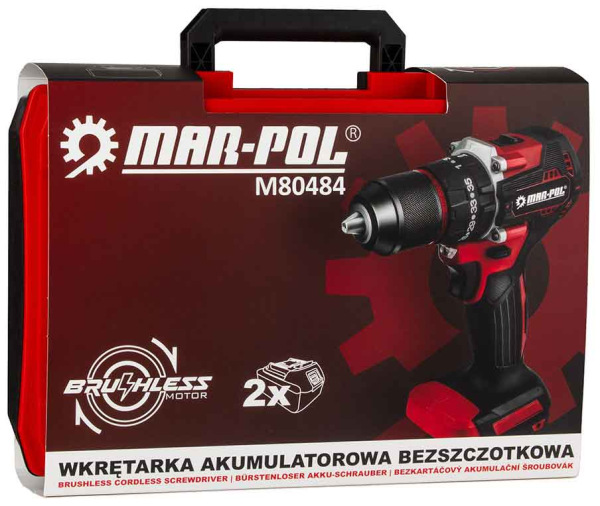 Akumulátorový vŕtací skrutkovač, 2x 4Ah batéria, 1x nabíjačka, 120Nm, MAR-POL 16