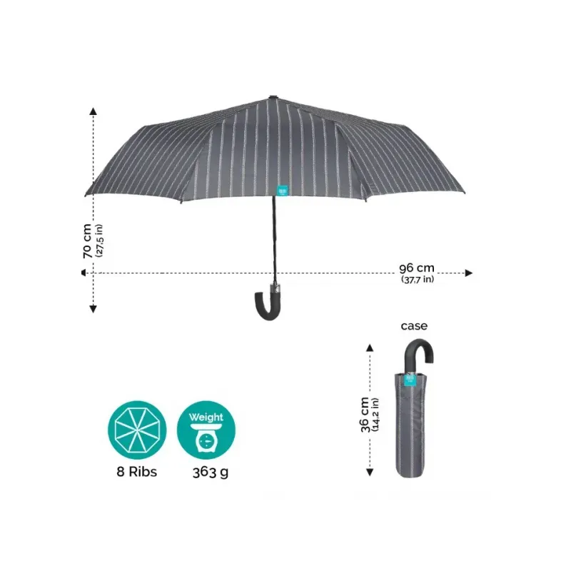 PERLETTI Time, Pánsky automatický skladací dáždnik Gessato / šedý, 26346