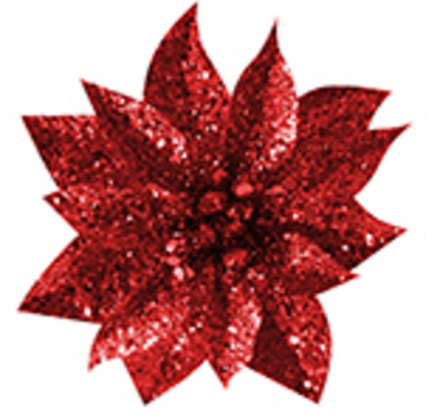 X Kvet MagicHome Vianoce GlitterPoinsettia, so štipcom, červený, veľkosť kvetu: 9 cm, dĺžka kvetu: 8