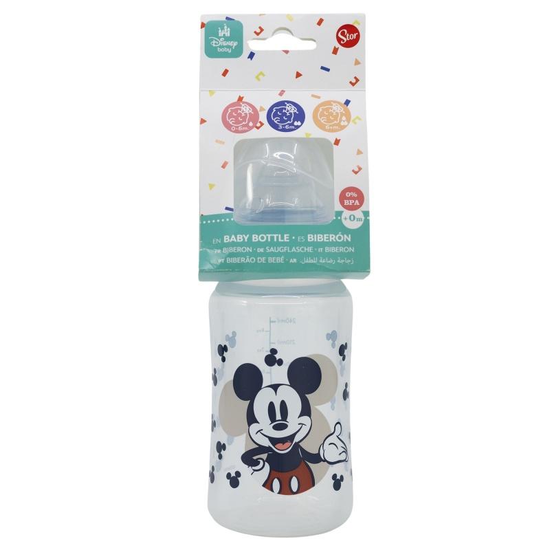 STOR Dojčenská antikoliková fľaša Mickey Mouse Baby Blue, 240ml, 10402