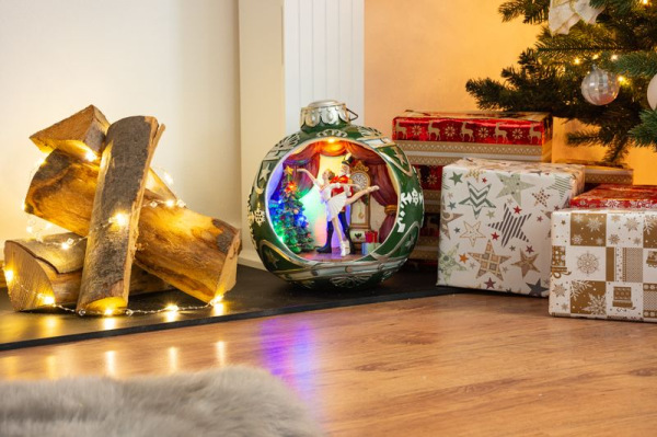 Dekorácia MagicHome Vianoce, Balet v guli, 7 LED, farebná, s melódiami, 3xAA, interiér, 30,50x26,50x 3